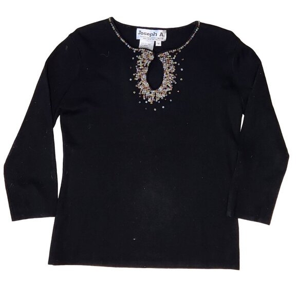 Vtg 90s Medium Sweater Black Sequin Silk Blend Keyhole Glam Sexy NOS Joseph A - Picture 2 of 7